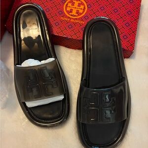 Tory Burch Glossy Black Slides